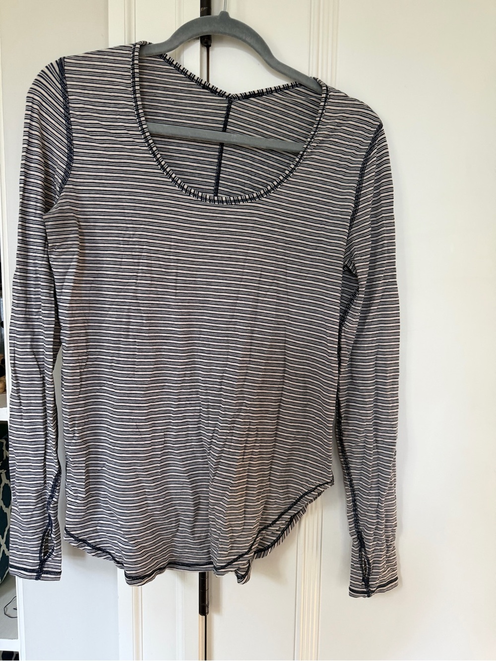 Lululemon Striped Long-Sleeve Scoop Neck Top - Black & White